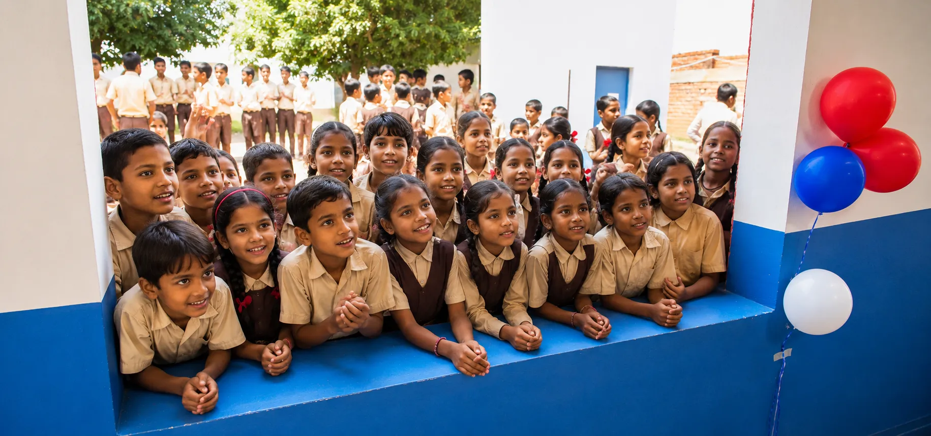 A group of smiling schoolchildren at a Venus Foundation school